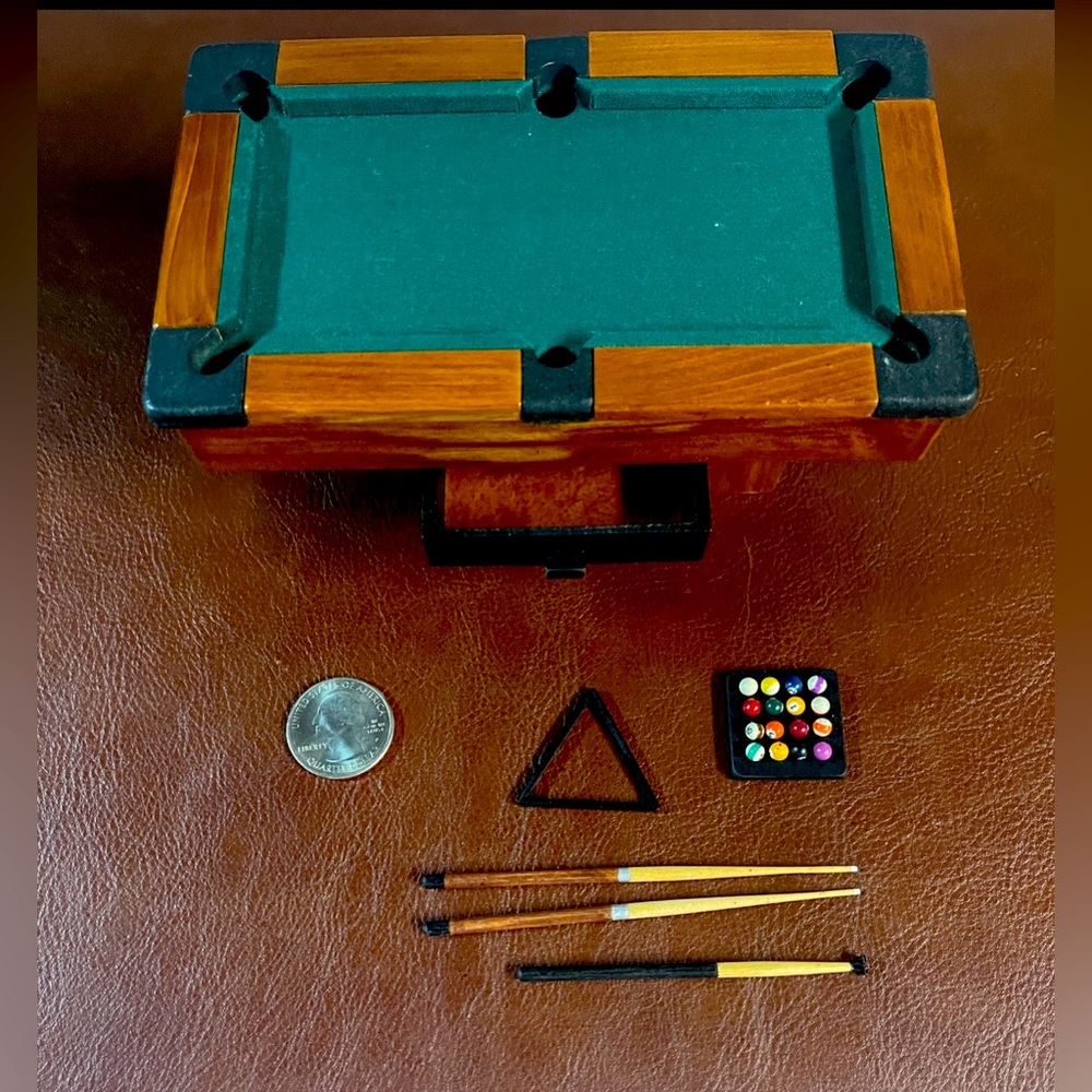 Very Rare Miniature Wood Billiards Table with Accessories by John Gullaksen.